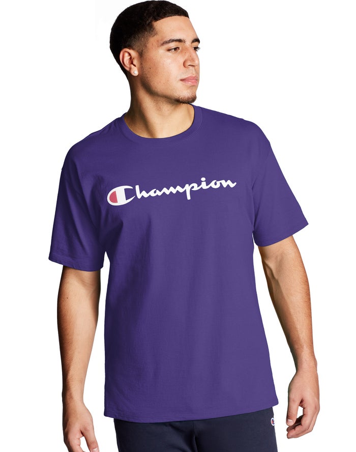 Champion Graphic Jersey Script Logo Erkek Tişört Mor ( WYHDAQ108 )